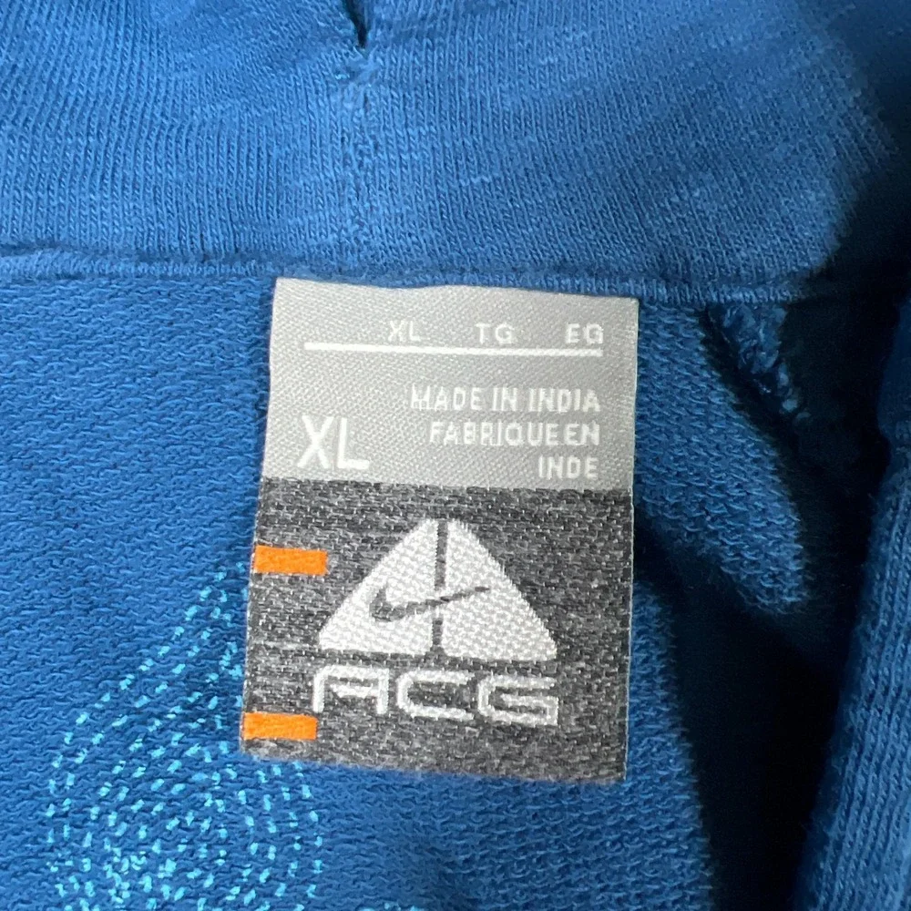 Nike ACG Hoodie Womens XL Blue Floral Embroidered Split Neck Kangaroo Pocket